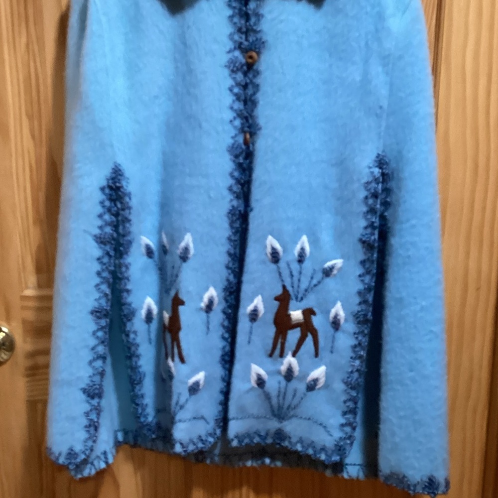 Blue Embroidered Women's Cape alpaca wool poncho